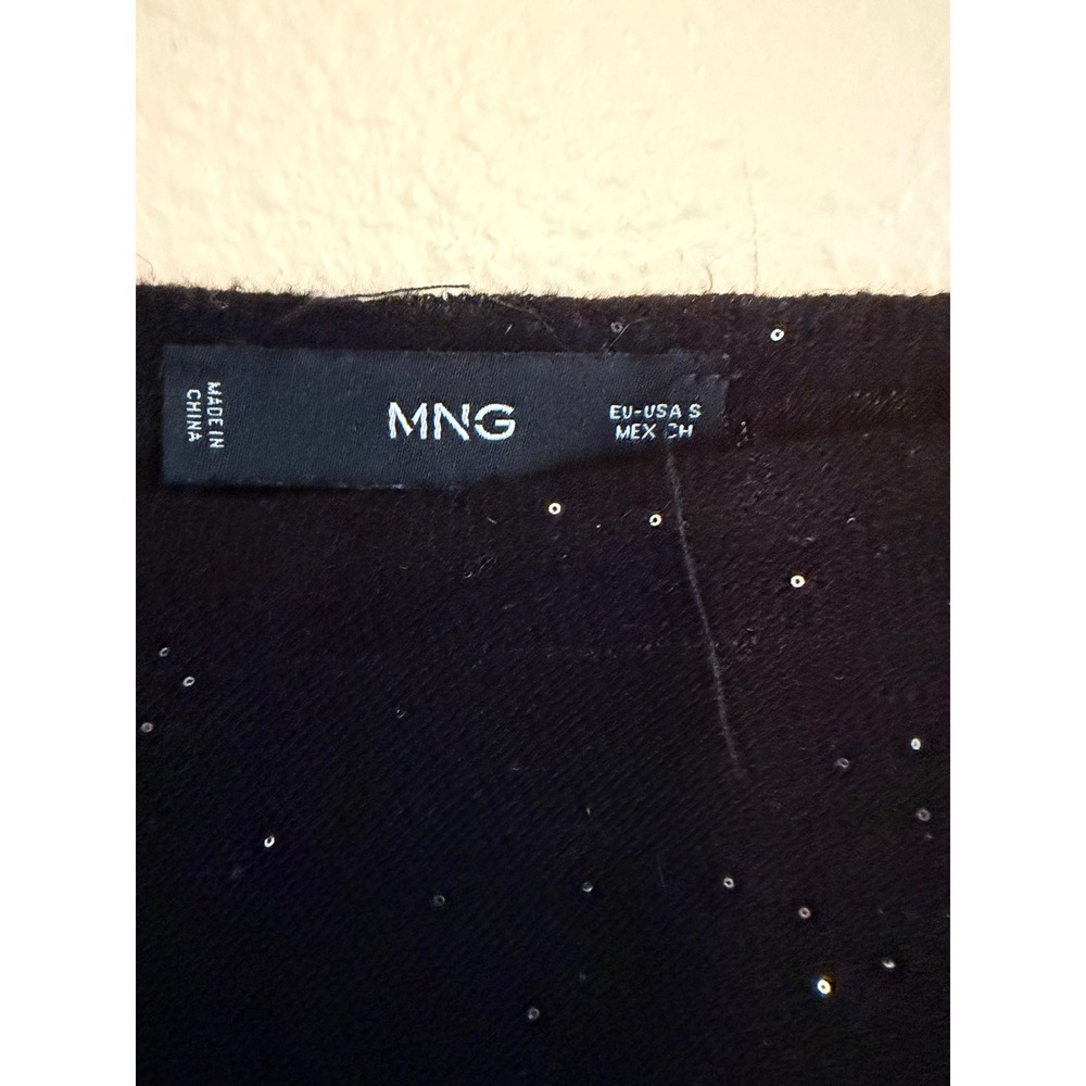 Mango Sequin Top Womens Size S Black Long Sleeve Starry Celestial Sparkle Knit - Picture 4 of 6
